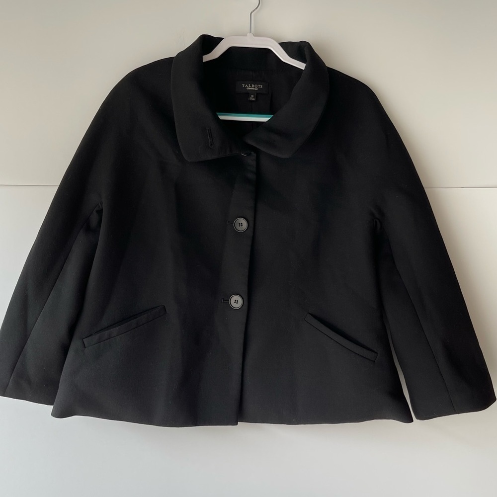 Talbots Women's Plus Size Black Blazer Jacket Coat Wool Blend Jacket, Sz 14
